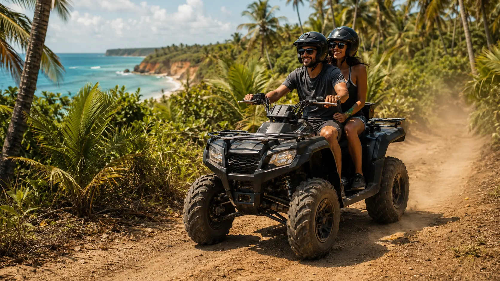 Passeio de quadriciclo em trilha tropical na Bahia
